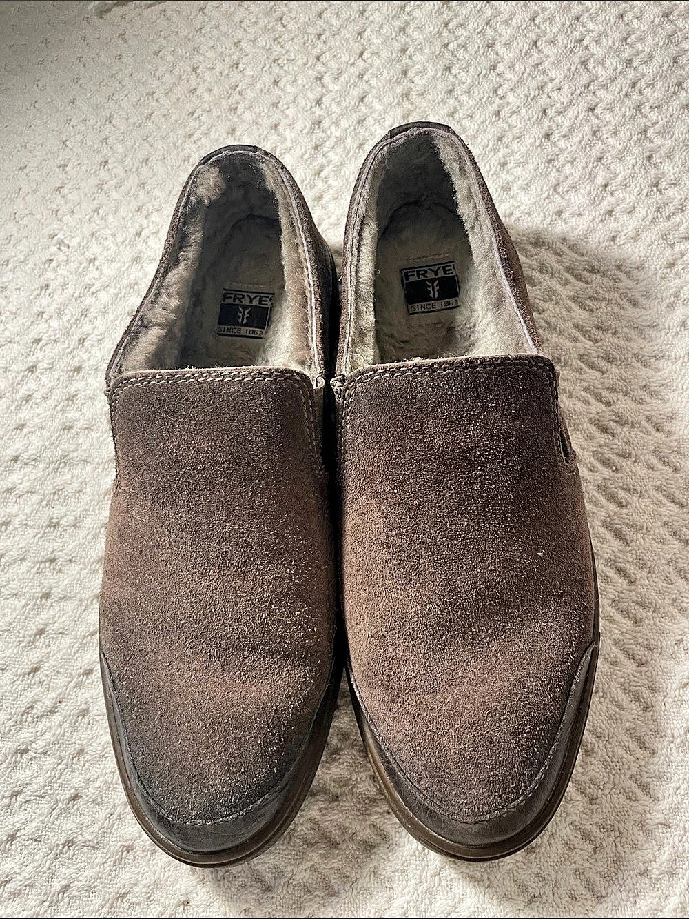 Frye Gemma Shearling Slip-On Gray Brown Suede W Size 7.5M